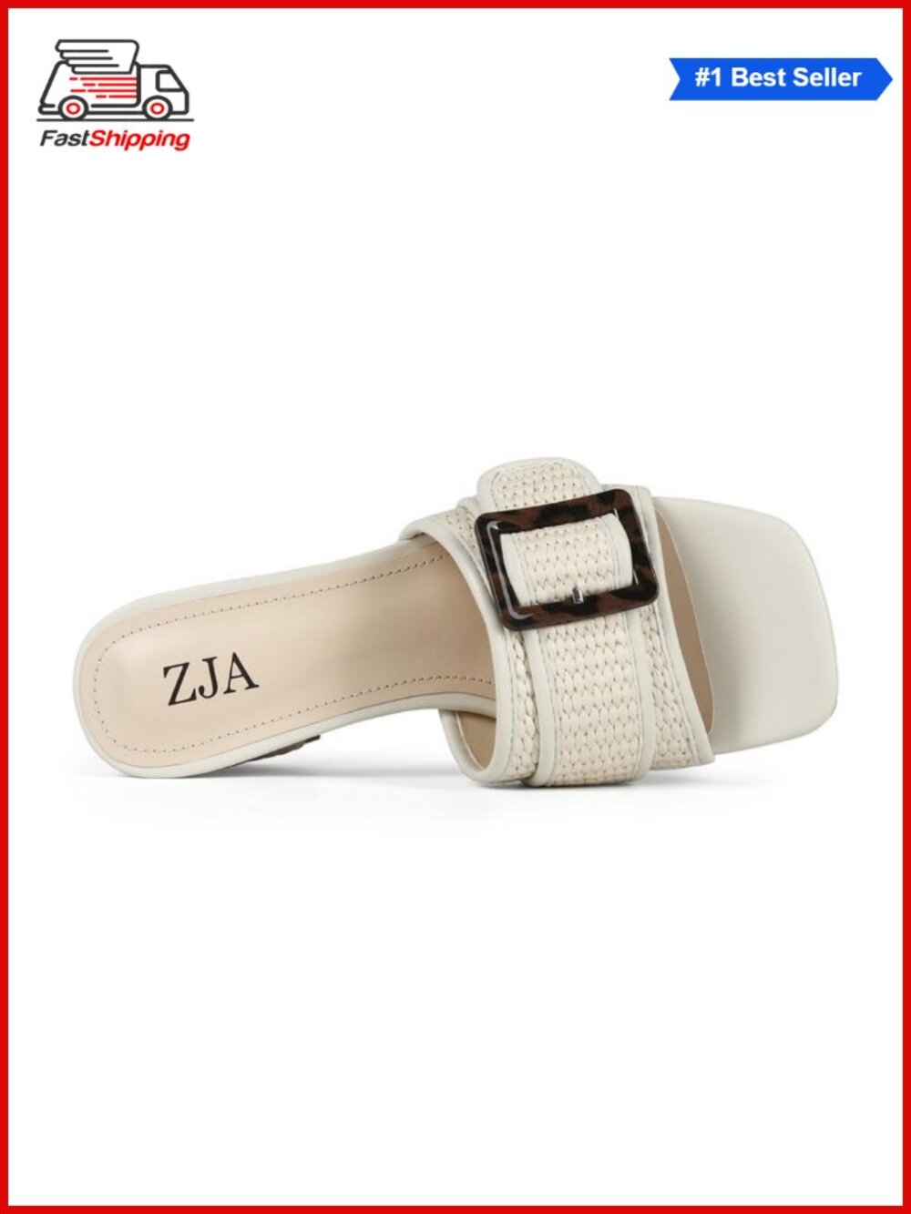 ✨ Square Toe Raffia Slide Sandals Low Chunky Heel Dressy Summer
